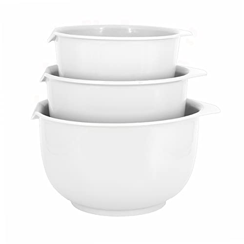 Glad Mixing Bowls with Pour Spout, Set of 3 | Nesting Design Saves Space | Non-Slip, BPA Free, Dishwasher Safe | Kitchen Cooking and Baking Supplies, White
