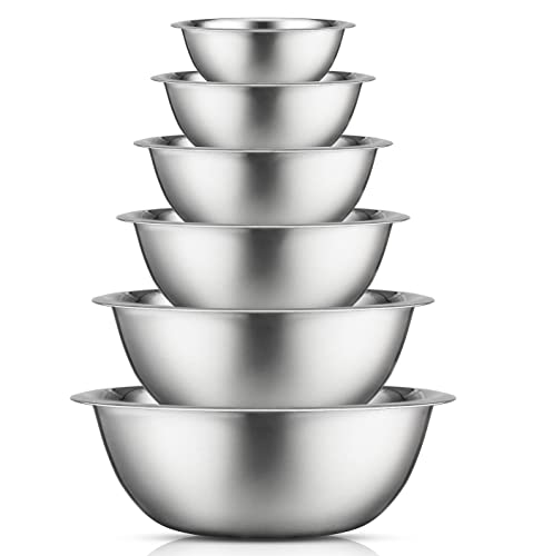 JoyJolt Stainless Steel Mixing Bowl Set of 6 Mixing Bowls. 5qt Large Mixing Bowl to 0.5qt Small Metal Bowl. Kitchen, Cooking and Storage Nesting Bowls. Dough, Batter and Baking Bowls