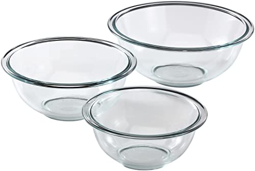 Pyrex 3 Piece Glass Mixing Bowl Set with 1, 1.5, 2.5 Quart Mixing Bowls for Kitchen, Baking, and Storage, Microwave, Freezer, and Dishwasher Safe , Proudly Made in the USA