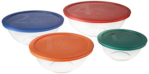 Pyrex Smart Essentials Mixing Bowl Set Including Locking Lids (Clear), 8 piece,5 quarts