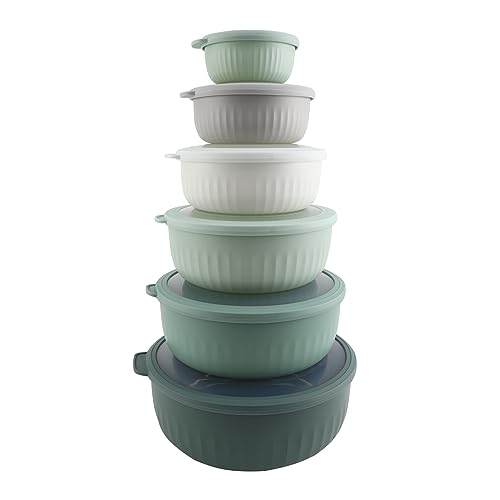 COOK WITH COLOR Prep Bowls with Lids- 12 Piece Nesting Plastic Small Mixing Bowl Set with Lids (Sage)