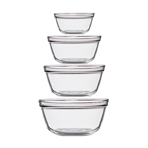 Anchor Hocking 4 Piece Glass Mixing Bowls Set – Durable, Microwave, Oven, and Dishwasher Safe – Perfect for Prep, Mixing, Serving, and Storage – Made in USA
