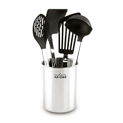 All-Clad Scratch & Heat-Resistant Nylon Tools with Stainless Steel Handles and Caddy, 5-Piece