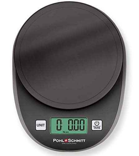 Pohl+Schmitt Digital Kitchen Mechanical Scale, 30% Greater Accuracy Quad Transducer, Multi-Function Back-Lit LCD, Stainless Steel, 11 lbs, 5 kg (Batteries Included), Black