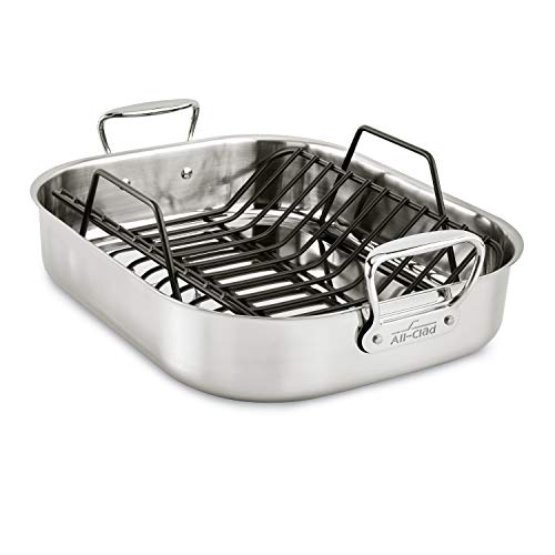 All-Clad Stainless Steel E752C264 Large 13 x 16-Inch Roaster with Nonstick Rack Cookware, 25-lbs, Silver