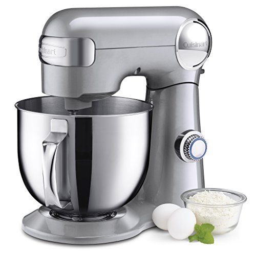 Cuisinart Stand Mixer, 12 Speeds, 5.5-Quart Mixing Bowl, Chef's Whisk, Flat Mixing Paddle, Dough Hook, and Splash Guard with Pour Spout, Silver Lining, SM-50BC, Silver Lining