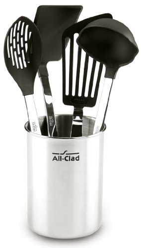 All-Clad Specialty Stainless Steel with Nylon Head Kitchen Gadgets 4 Piece Tool Set with Caddy Kitchen Tools, Kitchen Hacks Silver