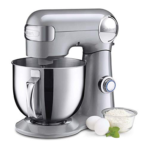 Cuisinart Stand Mixer, 12 Speeds, 5.5-Quart Mixing Bowl, Chef's Whisk, Flat Mixing Paddle, Dough Hook, and Splash Guard with Pour Spout, Silver Lining, SM-50BC, Silver Lining