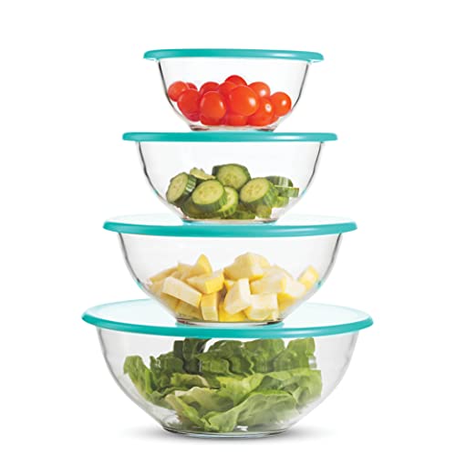 Superior Glass Mixing Bowls with Lids - 8-Piece Mixing Bowl Set with BPA-Free lids, Space-Saving Nesting Bowls - Easy Grip & Stable Design for Meal Prep & Food Storage -Glass bowl For Cooking, Baking