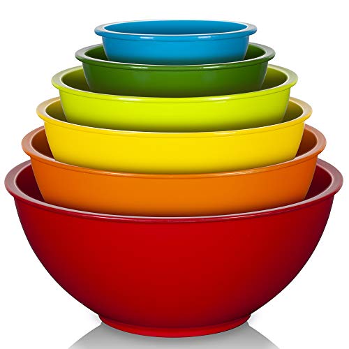 YIHONG 6 Piece Plastic Mixing Bowls Set, Colorful Serving Bowl for Kitchen, Ideal for Baking, Prepping and Cooking,Nesting Design for Space Saving Storage, Rainbow