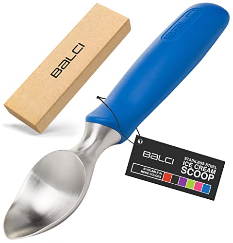 Balci Ice Cream Scoop - Heavy Duty Stainless Steel Icecream Scooper With Non-Slip Rubber Grip - Professional Metal Ice-Cream Spade - Dishwasher Safe – Blue