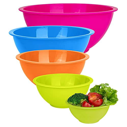 Set of 5 - Colorful Mixing Bowls - Plastic Mixing Bowl Set for Kitchen – Stackable Plastic Mixing Bowls – Dishwasher Safe Kitchen Bowls – BPA Free – Great for Cooking Serving Salads, Snack, Fruits,
