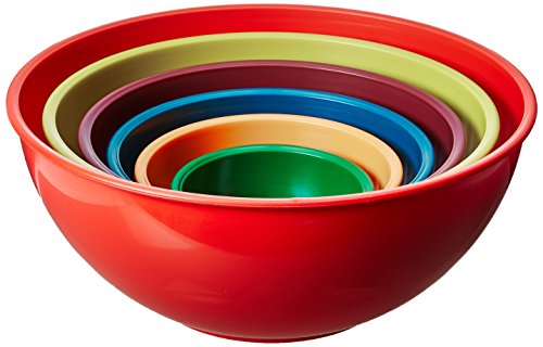 Gourmet Home Products 6 Piece Nested Polypropylene Mixing Bowl Set, Orange