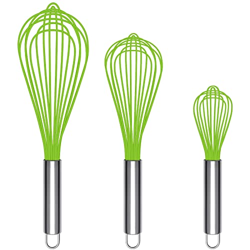 TEEVEA (Upgraded) 3 Pack Very Sturdy Kitchen Silicone Whisk Balloon Wire Whisk Set Egg Beater for Blending Whisking Beating Stirring Cooking Baking