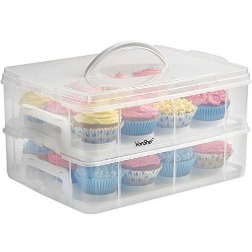 VonShef Snap and Stack Cupcake Storage Carrier 2 Tier - Store up to 24 Cupcakes or 2 Large Cakes