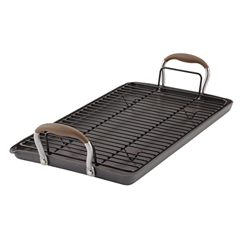 Anolon Advanced Hard Anodized Nonstick Double Burner Griddle with Multi-Purpose Rack, 10-Inch by 18-Inch, Bronze