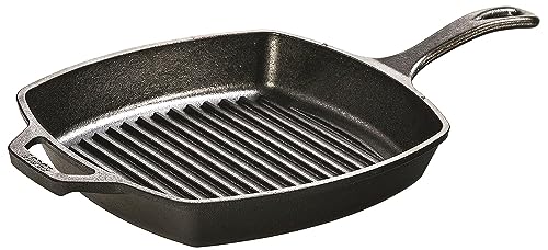 Lodge L8SGP3 Cast Iron Square Grill Pan, Pre-Seasoned, 10.5 Inch, Black