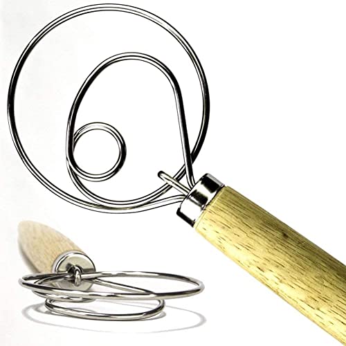 The Original Danish Dough Whisk - LARGE 13.5” Stainless Steel Dutch Style bread dough whisk for pastry, pizza. Great alternatives to a blender, mixer or hook