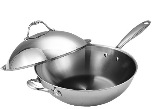 Cooks Standard Wok Multi-Ply Clad Stir Fry Pan, 13" with High Dome lid, Silver