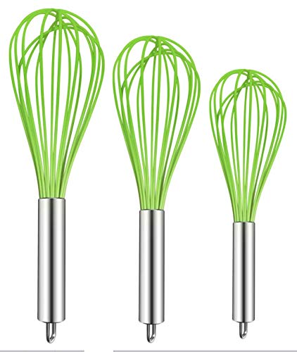 TEEVEA (Upgraded) 3 Pack Very Sturdy Kitchen Silicone Whisk Balloon Wire Whisk Set Egg Beater for Blending Whisking Beating Stirring Cooking Baking