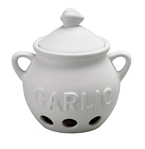 HIC Harold Import Co. Garlic Clove Keeper White Vented Ceramic Storage Container With Lid, 5.25" x 5.5"/16 oz