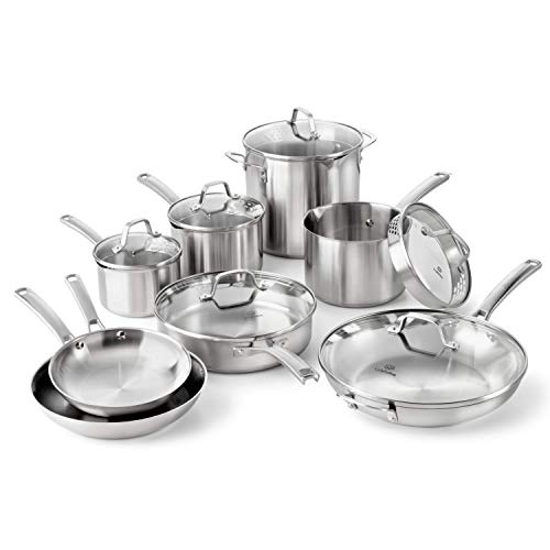 Calphalon Classic Stainless Steel Pots and Pans Set, 14-Piece, Silver