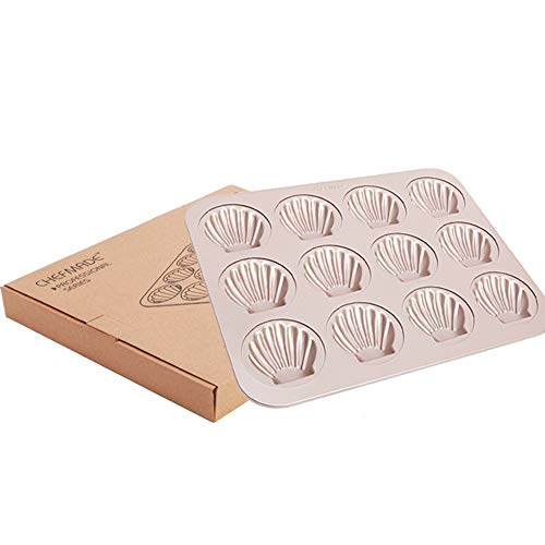 CHEFMADE Madeleine Mold Cake Pan, 12-Cavity Non-Stick Heart Scallop Madeline Bake Ware,Oven Baking.Baking Tray Oven Appliances Household Non-Stick Baking Tray. (Shell Madeleine 12 Cups Cake Moulds).