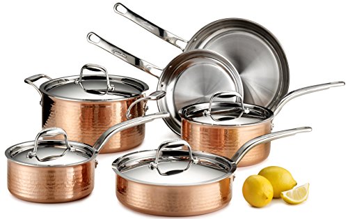 Lagostina Martellata Hammered Copper Cookware Set 10 Piece Copper and Silver