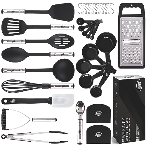 Kitchen Utensils Set 35 PCS Cooking Utensils Set, Nonstick and Heat Resistant Nylon Stainless Steel Silicone Spatula Set - Kitchen Gadgets Home Essentials Kitchen Accessories, Apartment Must Haves