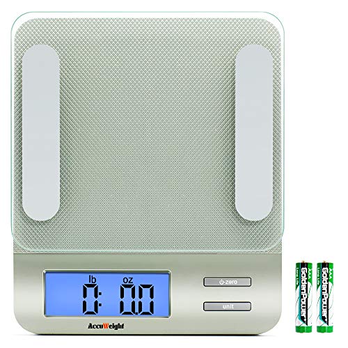 Accuweight 207 Digital Kitchen Multifunction Food Scale for Cooking with Large Back-lit LCD Display,Easy to Clean with Precision Measuring,Tempered Glass (Silver)