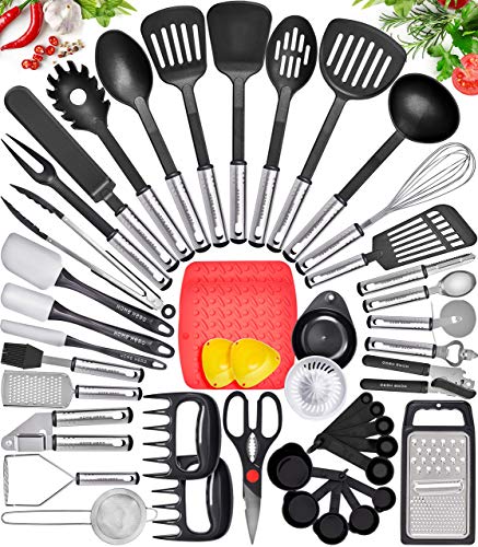 Home Hero Silicone Spatula Kitchen Utensils Set - Stainless Steel & Nylon Cooking Utensils Set - BPA Free Spatulas Silicone Heat Resistant Kitchen Gadgets Kitchen Essentials (44 Pcs - Black)