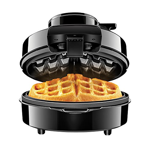 Chefman Perfect Pour Volcano Belgian Waffle Maker w/No Overflow Design Round Iron for Mess-Free Breakfast, Best Small Appliance Innovation Award Winner, Measuring Cup & Cleaning Tool Included, Black