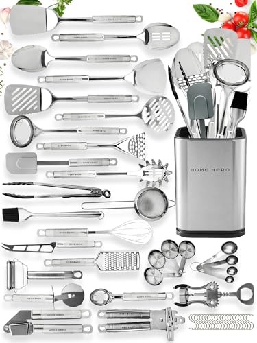 Home Hero Stainless Steel Kitchen Utensils Set - Nonstick Stainless Steel Cooking Utensils Set - Heat Resistant Kitchen Essentials & Metal Kitchen Gadgets (54 Pcs Set)