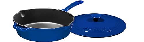 Enameled Cast Iron Skillet Deep Sauté Pan with Lid