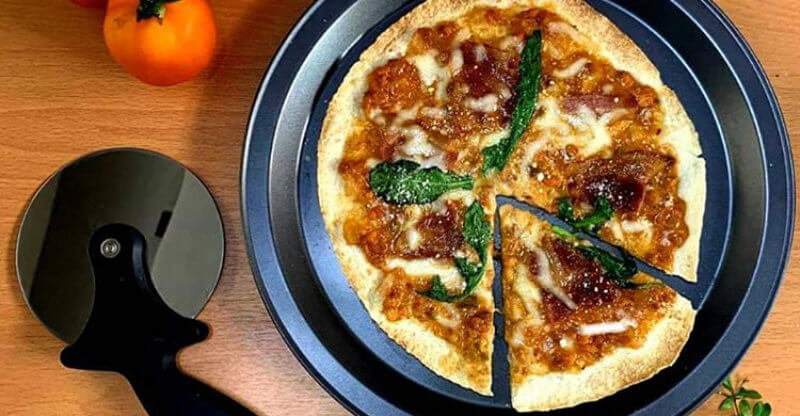 Home DIY Pizza in pan and pizza peel